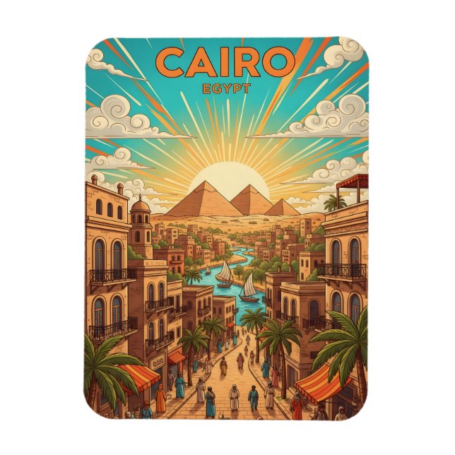 Íman Cartão postal de viagem antigo do Cairo Egito com  (Vertical)