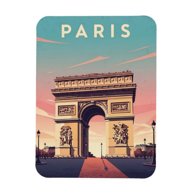 Íman Cartão Postal do Arco do Triunfo de Paris (Vertical)