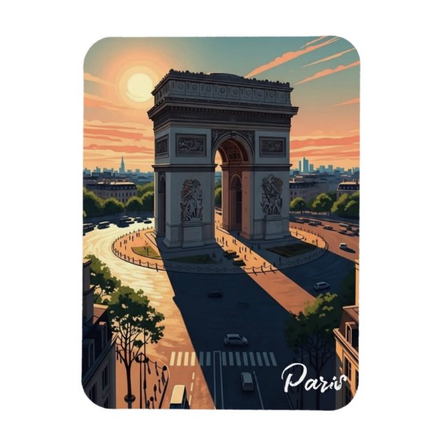 Íman Cartão Postal do Arco do Triunfo de Paris (Vertical)