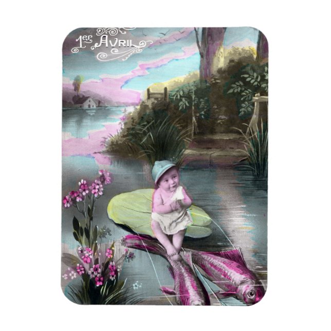 Íman Cartão postal francês de abril Vintage (Vertical)