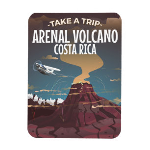 Íman Cartaz de desenho animado vintage do vulcão Arenal