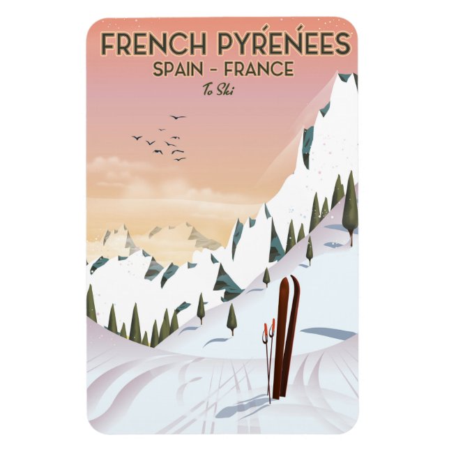 Íman Cartaz de esqui dos Pirenéus Franceses (Vertical)