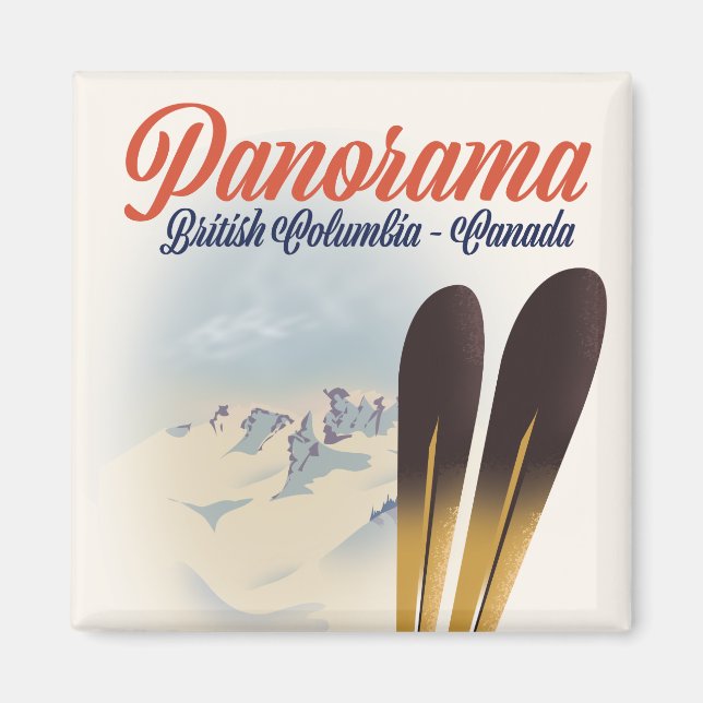 Íman Cartaz de esqui Panorama British Columbia Canadá (Frente)