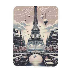 Íman Cartaz de Natal em Paris – Torre Eiffel no Inverno