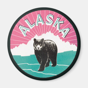 Íman Cartaz de Viagem Antigo, Urso Negro do Alasca na N