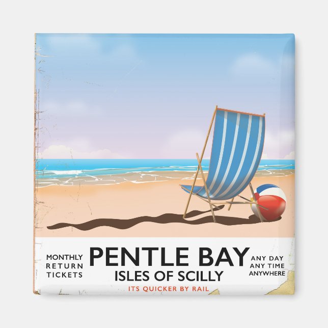 Íman Cartaz de viagem da Baía de Pentle Ilhas Scilly (Frente)