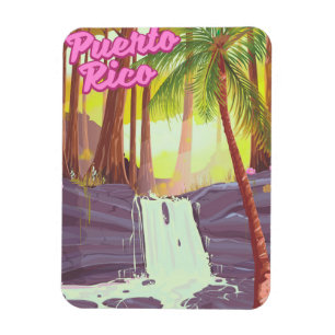 Íman cartaz de viagem da palmeira tropical de Porto Ric