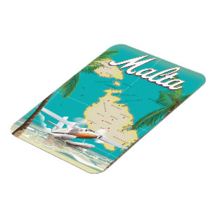 Íman Cartaz de viagem da praia e mapa de Malta
