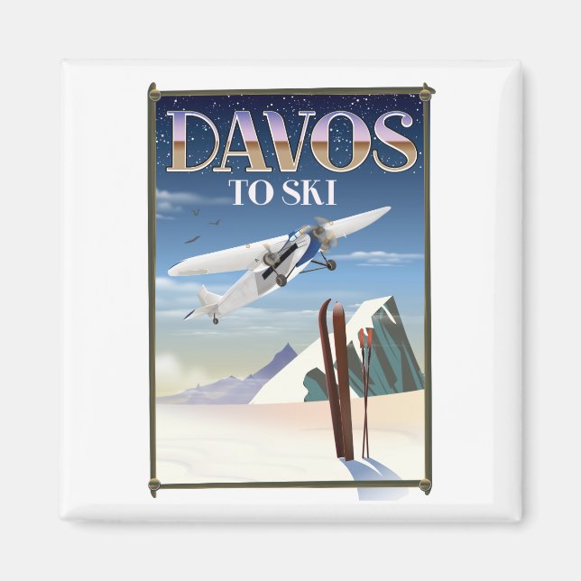 Íman Cartaz de viagem Davos Suíça (Frente)