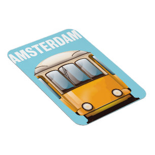 Íman cartaz de viagem de bonde amarelo de Amsterdã
