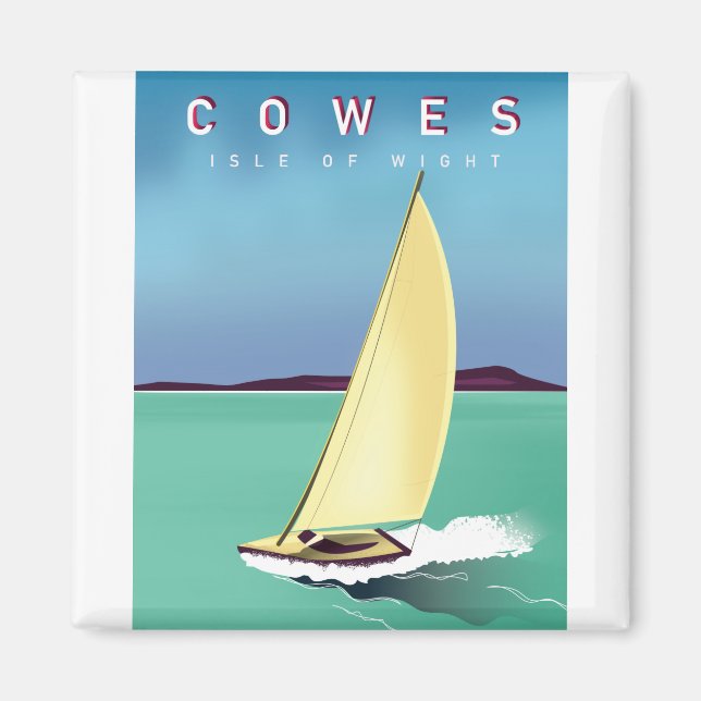 Íman cartaz de viagem de cowes ilha de wight. (Frente)