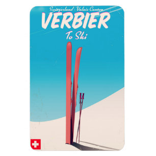 Íman Cartaz de viagem de esqui antigo de Verbier, Suíça