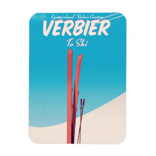 Íman Cartaz de viagem de esqui vintage de Verbier, Suíç