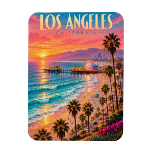 Íman Cartaz de Viagem de Los Angeles Califórnia Pôr do