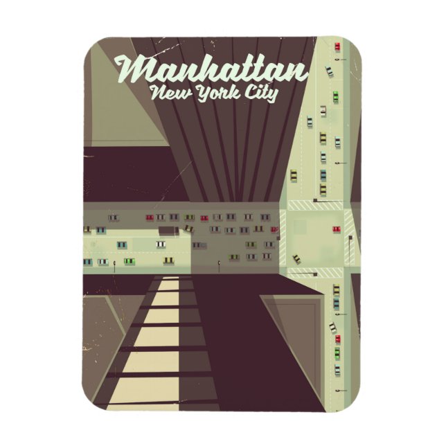 Íman Cartaz de viagem de Manhattan Nova York. (Vertical)