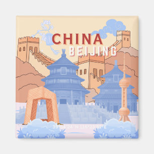 Íman Cartaz de Viagem de Pequim China   Azul Pastel e P