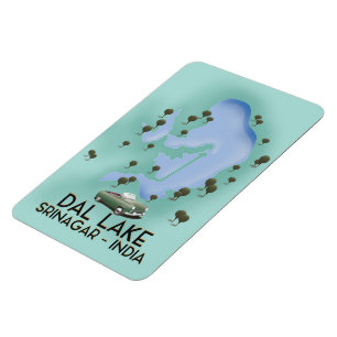 Íman Cartaz de viagem do Lago Dal, Srinagar, Índia Mapa