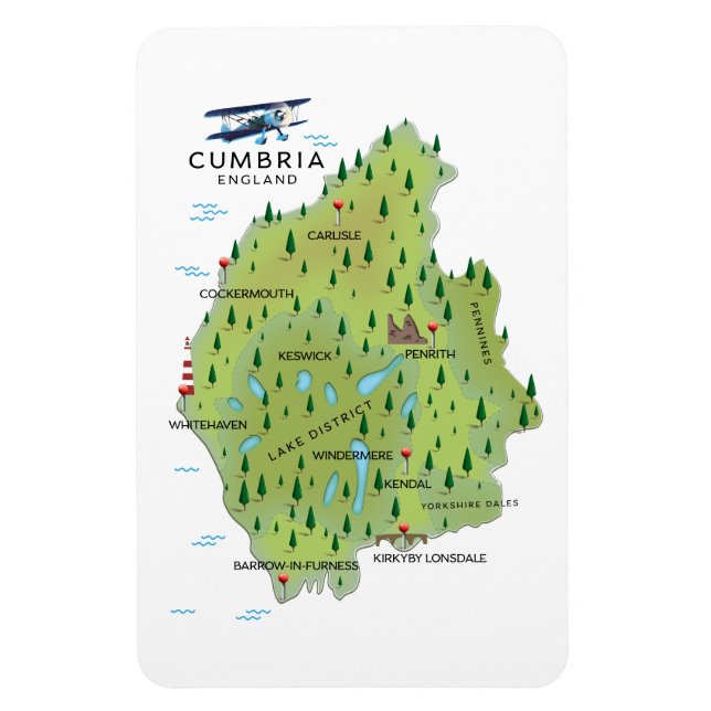Íman Cartaz de viagem do mapa da Cúmbria Inglaterra. (Vertical)