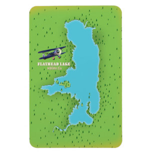 Íman Cartaz de viagem do mapa do Lago Flathead Montana 