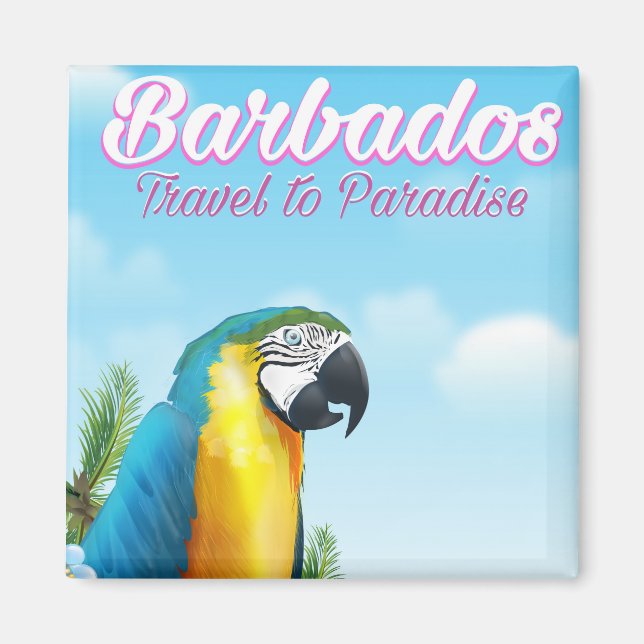 Íman cartaz de viagem do papagaio de Barbados (Frente)