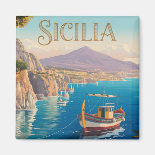 Íman Cartaz de viagem em estilo retrô para Sicília Itál