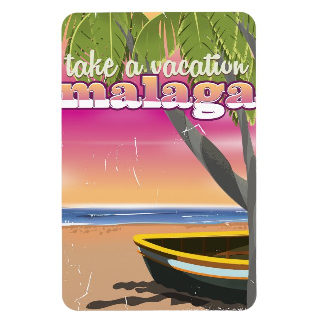 Íman Cartaz de viagem Málaga Espanha. (Vertical)
