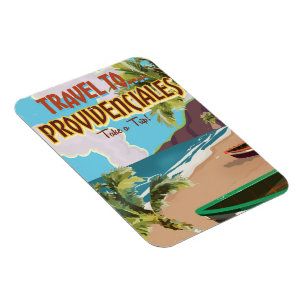 Íman cartaz de viagem retrô Providenciales