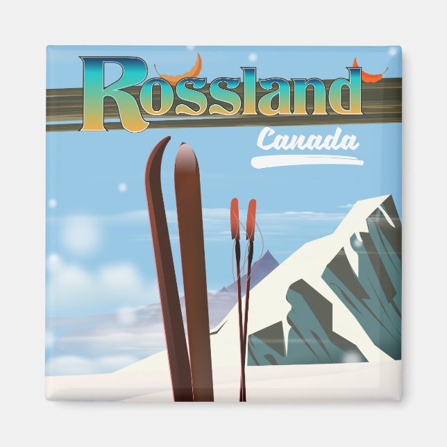 Íman Cartaz de viagem Rossland Canadá. (Frente)