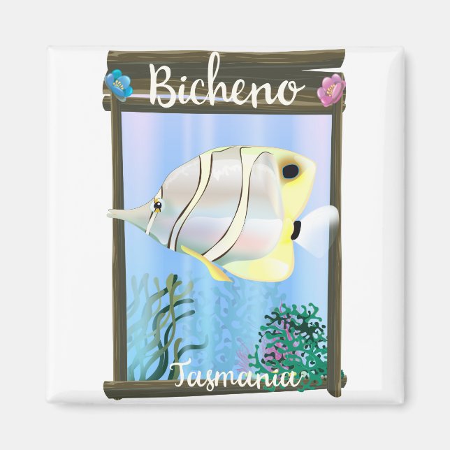 Íman Cartaz de viagem vintage Bicheno Tasmânia (Frente)