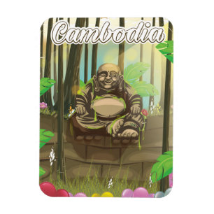 Íman Cartaz de viagem vintage Camboja Buddah