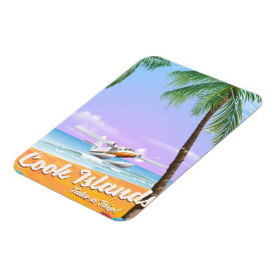 Íman Cartaz de viagem vintage das Ilhas Cook na praia.