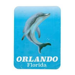 Íman Cartaz de viagem vintage de golfinho de Orlando Fl