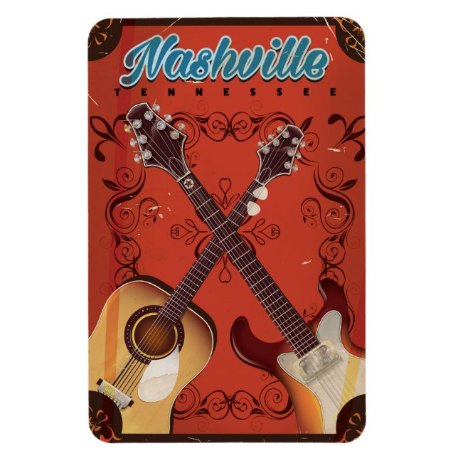 Íman Cartaz de viagem vintage de guitarra de Nashville, (Vertical)