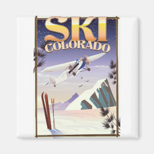 Íman Cartaz de viagem vintage esqui colorado