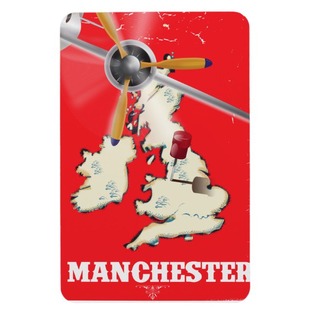 Íman Cartaz de Viagem Vintage Manchester (Vertical)