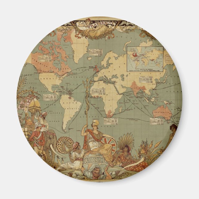 Íman Cartaz do Mapa Mundial do Império Britânico de 188 (Frente)