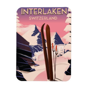 Íman Cartaz do viagem do esqui da suiça de Interlaken