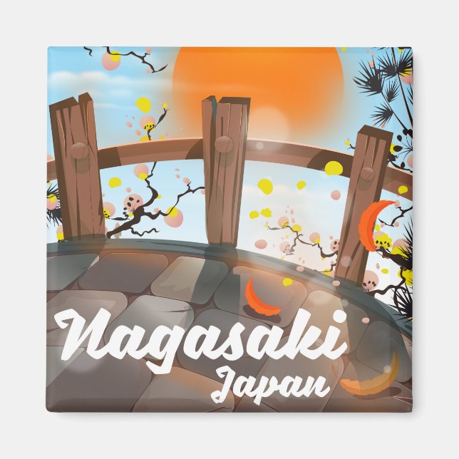 Íman Cartaz japonês das flores de Nagasaki. (Frente)