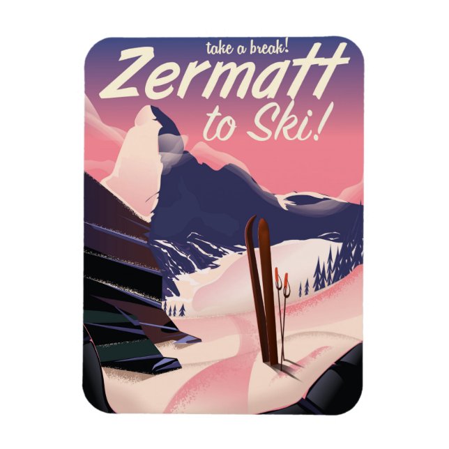Íman Cartaz retro de férias Ski Zermatt (Vertical)