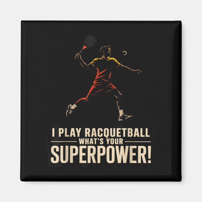 Íman Cartaz retro de superpoder de raquetebol engraçado (Frente)