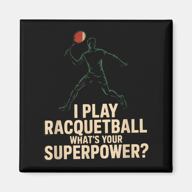Íman Cartaz retro de superpoder engraçado de racquetbal (Frente)