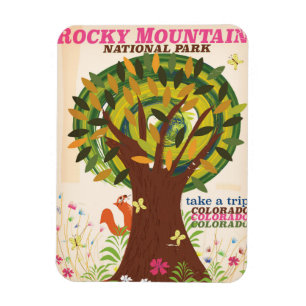 Íman cartaz vintage do parque nacional montanhas rochos