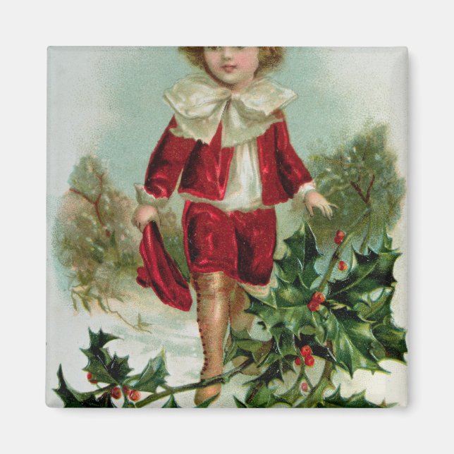 Íman Cartaz vitoriano de Natal representando um menino (Frente)