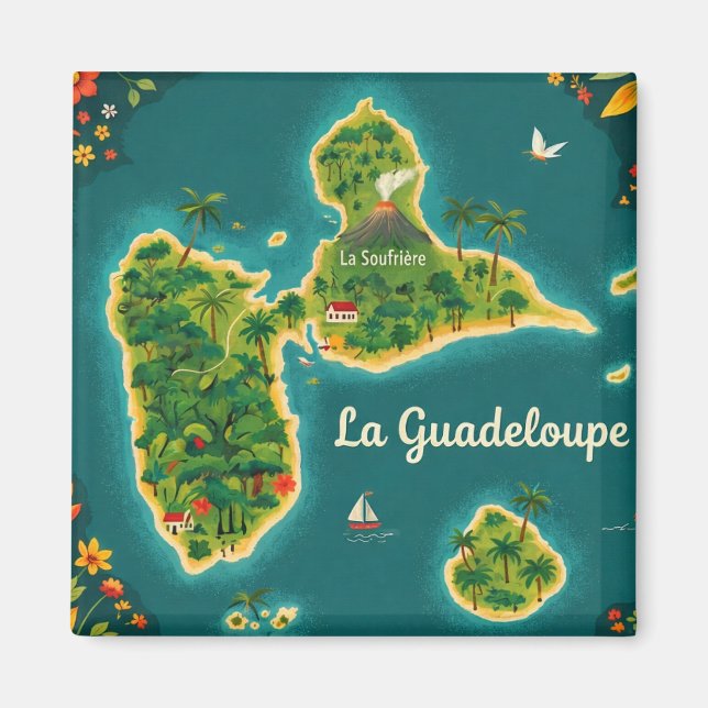 Íman Carte Illustrée Guadeloupe – Île Tropicale | Guade (Frente)