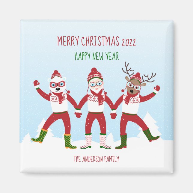 Íman Cartões de natal com Papais noeis e ímã de amigos (Frente)