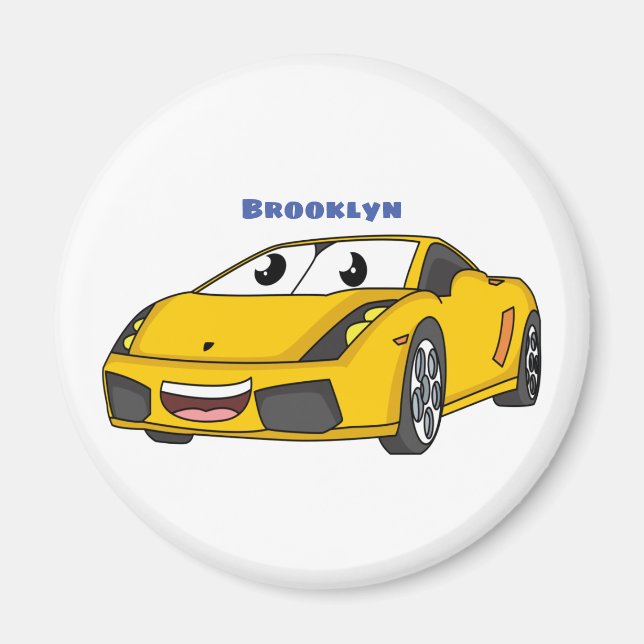 Íman Cartografia de carro esportivo amarelo e bonito (Frente)