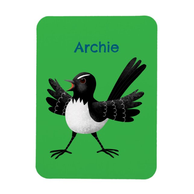 Íman Cartoon australiano Willie Wagtail personalizado (Vertical)