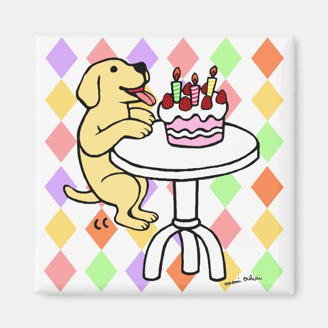 Íman Cartoon Birthday Cake Yellow Labrador (Frente)