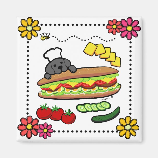 Íman Cartoon Black Labrador Bakery (Frente)