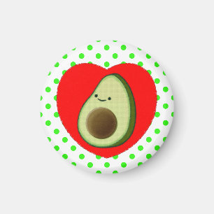 Íman Cartoon Bonito Avocado Em Coração Vermelho